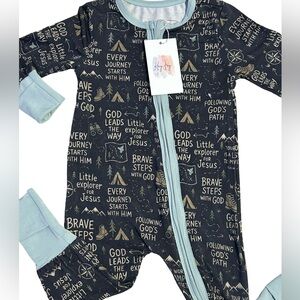 Bamboo “Little Explorer” Faith based zippy with teal outline